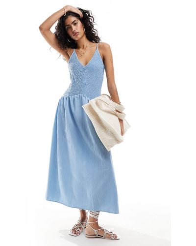 ASOS Full Skirt Midi Crinkle Sundress - Blue