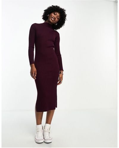 New Look Ribbed Knitted Dress With Side Split - Purple