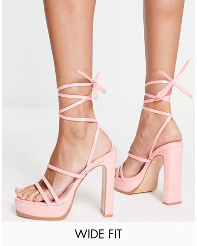 Public Desire Gimme Tie Up Platform Heel Sandals - Pink