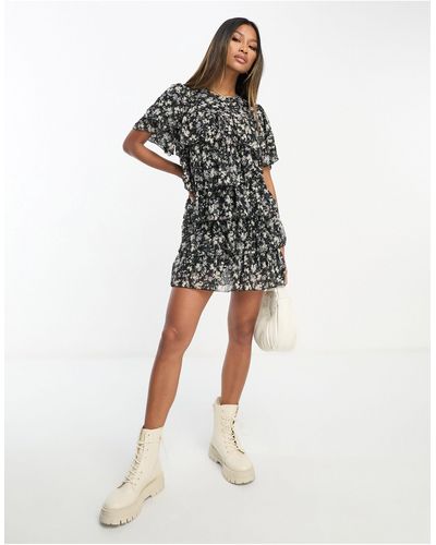 AX Paris Mini-jurk Van Chiffon Met Stroken En Bloemenprint - Zwart