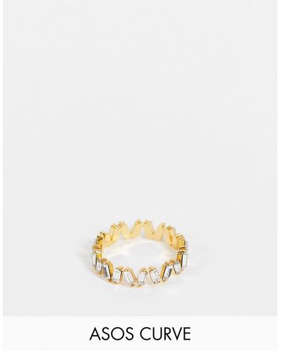 ASOS Asos Design Curve 14k Plated Ring With Baguette Crystals - Metallic
