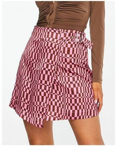 Missguided Co-ord Satin Wrap Mini Skirt - Red