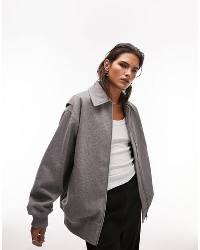 TOPSHOP Wool Bomber Jacket With Collar - Grey