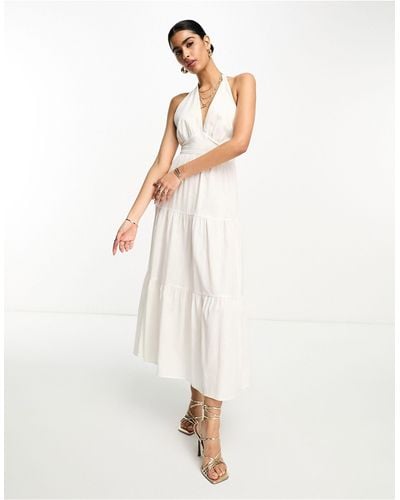 Pretty Lavish Halterneck Linen Blend Midaxi Dress - White