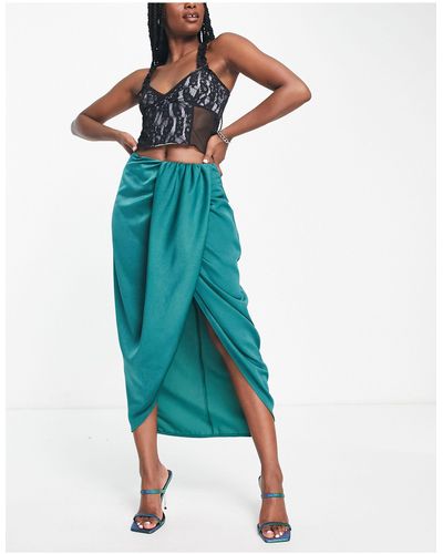 In The Style X Terrie Mcevoy Frill Wrap Detail Midi Skirt - Blue