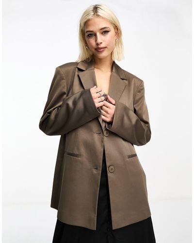 Collusion Oversized Woven Blazer With Pockets - Brown