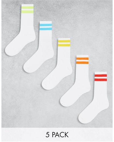 Jack & Jones 5 Pack Tennis Socks With Multi Stripe - White