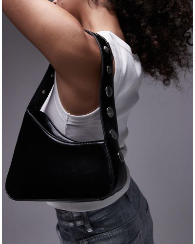 TOPSHOP Saul Studded Asymmetric Shoulder Bag - Black