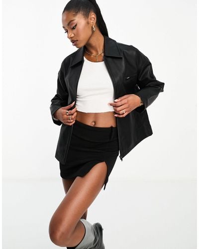 4th & Reckless Oversized Leather Look Collared Jacket - Black