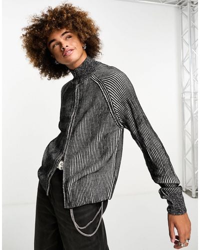 Collusion Knitted Double Ended Zip Through Plated Sweater - Gray
