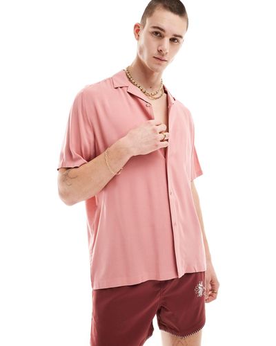 ASOS Relaxed Fit Viscose Shirt With Revere Collar - Pink