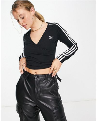 adidas Originals Crop top cache-cœur à trois bandes - noir