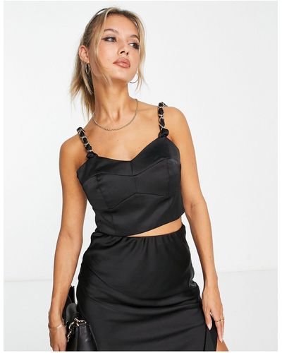 River Island Corset Top With Chain Strap Detail - Black