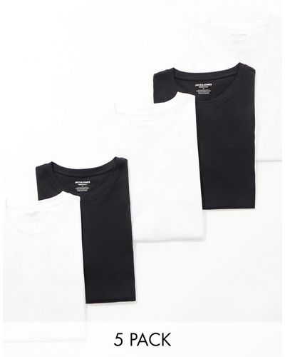 Jack & Jones Confezione da 5 t-shirt taglio lungo con orlo arrotondato nera e bianca - Nero