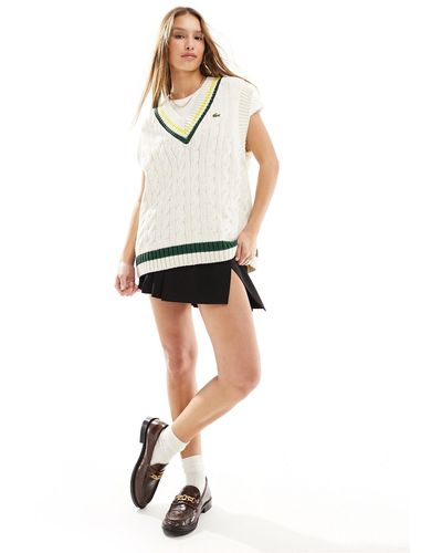 Lacoste Chunky Cable Knit Cricket Jumper - White