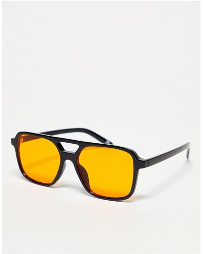 ASOS Modieuze Pilotenbril Met Fijn Montuur En Oranje Glazen - Zwart