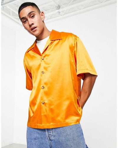 ASOS Boxy Oversized Satin Shirt With Wide Revere Collar - Orange