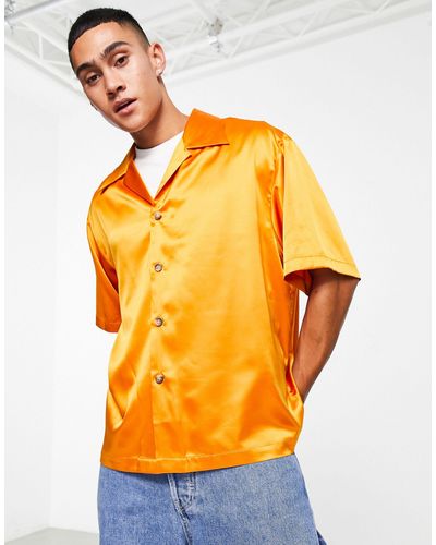 ASOS – kastiges hemd aus satin - Orange