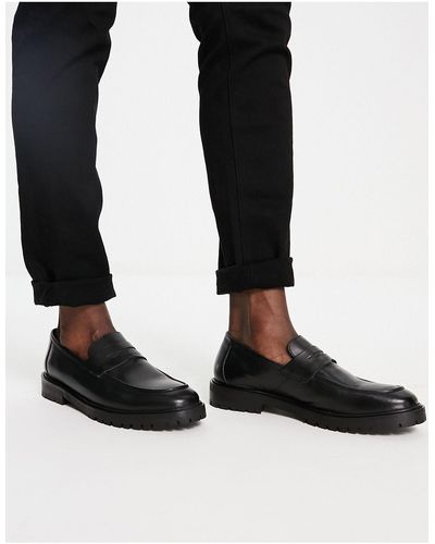 River Island Leather Chunky Sole Loafers - Black