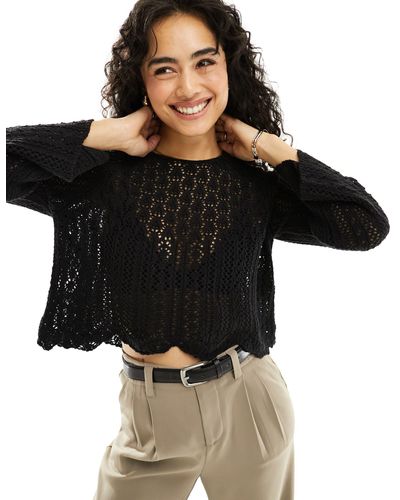 ONLY Crochet Wide Sleeve Jumper - Black