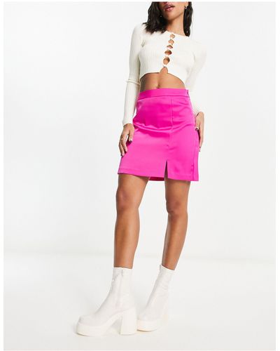 New Look Side Split Satin Mini Skirt - Pink