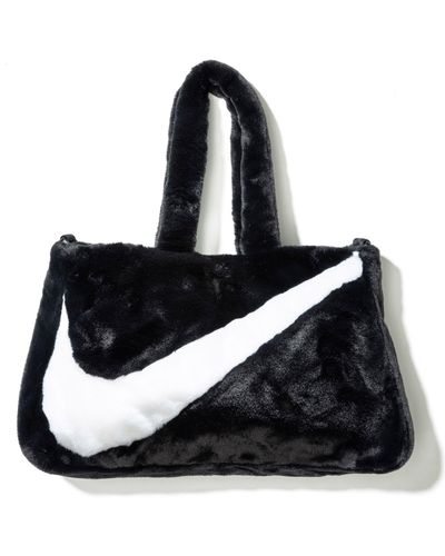 Nike Swoosh Faux Fur Tote Bag - Black