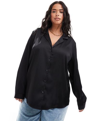 ASOS Asos Design Curve Relaxed Satin Long Sleeve Shirt - Black