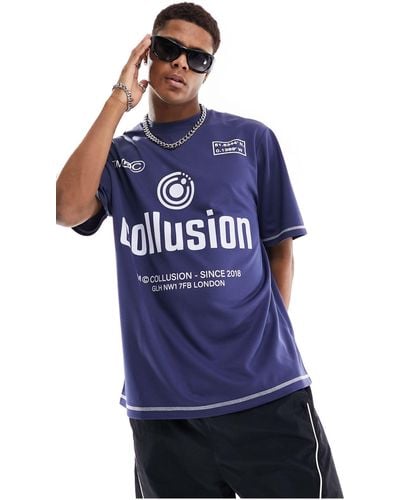 Collusion – fußball-t-shirt mit skater-passform - Blau