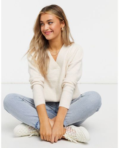 Urban Bliss V Neck Knitted Sweater - Natural