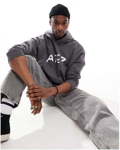 ASOS Oversized Hoodie With Cut Out Text Print - Gray