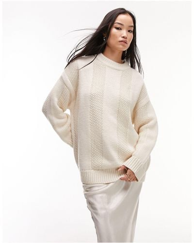 TOPSHOP Knitted Premium Chunky Wide Rib Sweater With Wool - White