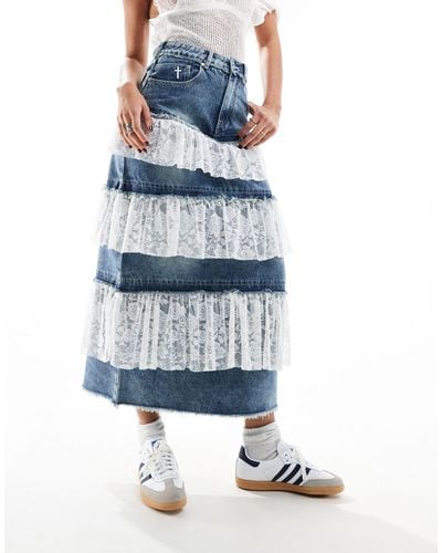 The Ragged Priest Tiered Maxi Skirt - Blue