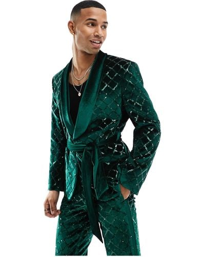 ASOS Skinny Diamond Sequin Suit Jacket - Green