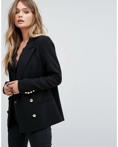 Y.A.S Double Breasted Blazer With Gold Buttons - Black