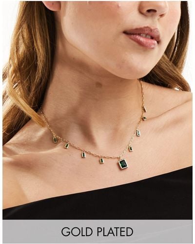 ALDO Plated Chain Necklace With Emerald Stone Charms - Black