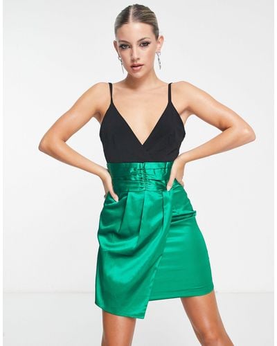 Collective The Label Exclusive Plunge Ruched Waist Mini Dress - Green