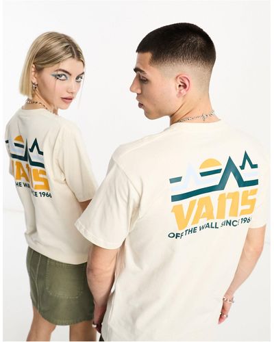 Vans T-shirt unisex sporco con stampa sul retro di montagna - Bianco