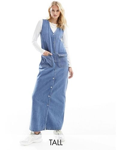 Vero Moda Denim Sleeveless Button Through Maxi Dress - Blue