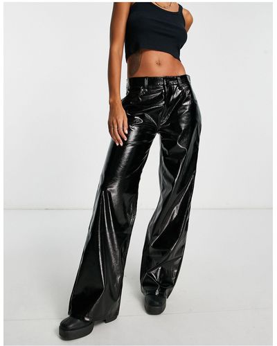 AFRM Ultra Low Rise Faux Leather Wide Leg Trousers - Black