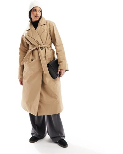 Vero Moda Trench-coat long à double boutonnage et doublure matelassée - taupe - Blanc