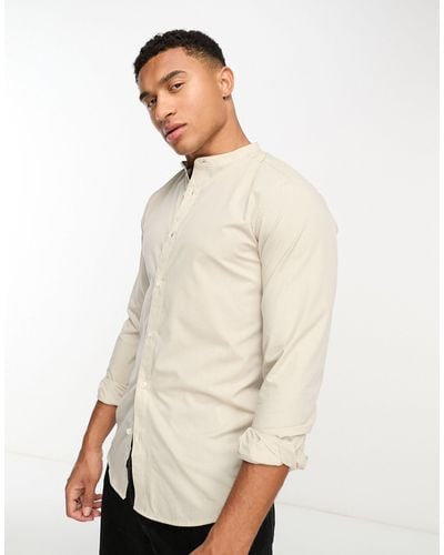 Only & Sons Poplin Shirt With Grandad Collar - Natural