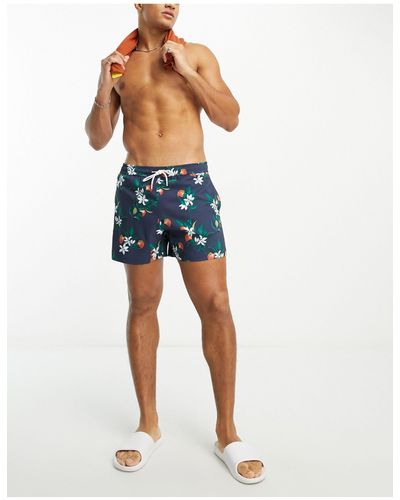 Abercrombie & Fitch 5 Inch Pull On Floral Print Swim Shorts - Blue