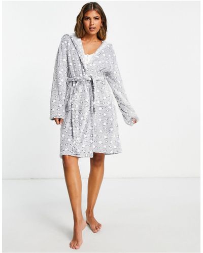 Loungeable Hooded Robe With Sherpa Lining - White