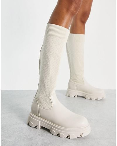 Truffle Collection Knitted Sock Knee Boots - White