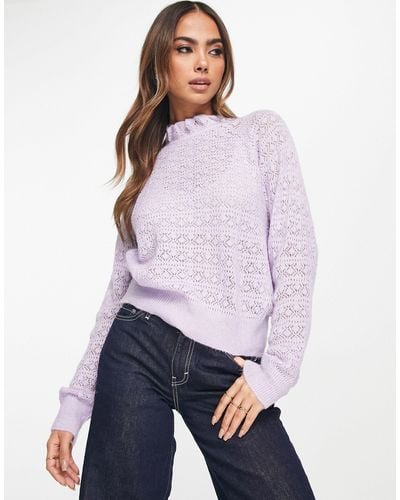Mango Pointelle High Neck Sweater - Purple