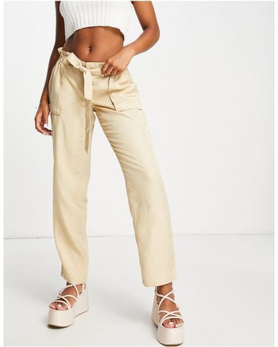 Mama.licious Woven Trousers With Tie Waist - Natural