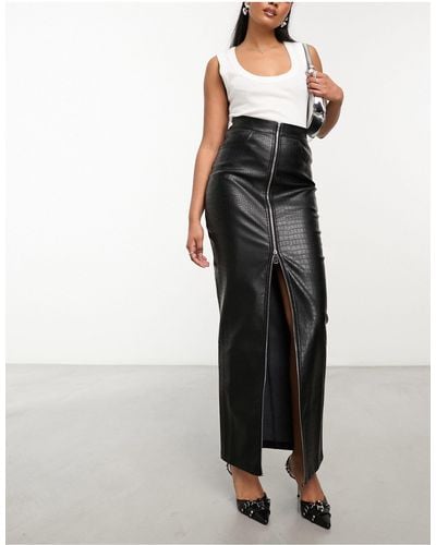 SIMMI Simmi Zip Detail Leather Look Maxi Skirt - Black