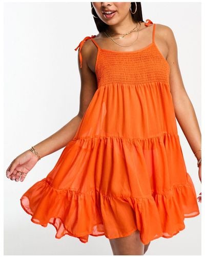 Vero Moda Shirred Strappy Beach Mini Dress - Orange