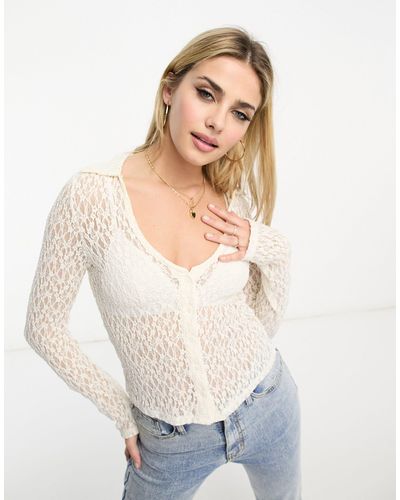 Stradivarius Chemise cintrée en dentelle - Blanc