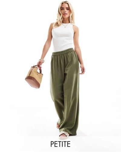 Pieces Linen Touch Wide Leg Trousers - Green